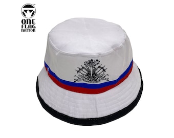 New Haitian Flag White Bucket Hat with Blue and Red Stripes (Unisex)