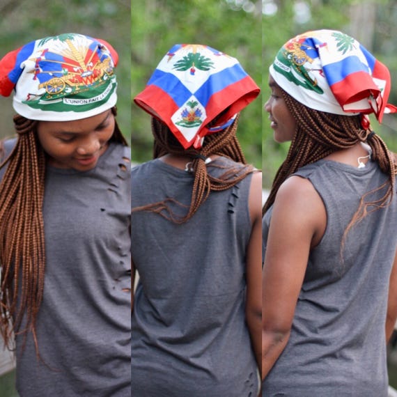Haiti Flag Bandana - 22x22 Inch Poly-Cotton Bandanna For Headband, Face Cover, Or Scarf