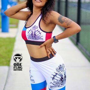 Haitian Flag Bleu and Red Stripes Legging & Sports Bra set Collection