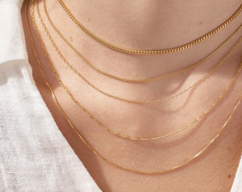 Minimalist Necklace Chains • Curb, Thin curb, Singapore, Figaro, Box chain • Everyday Jewelry