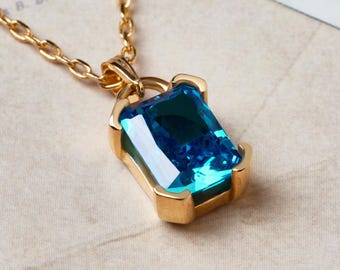Custom Birthstone Necklace, Emerald Cut Birthstone Pendant, Dainty Gold Necklace, Minimalist Jewelry, Gift for Mom, Bridesmaid Gift