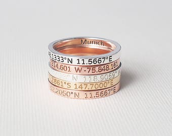 Custom Coordinates Ring / Custom Roman Numerals Ring / Personalized Ring / Custom Name Ring / Anniversary Rings / Couple Rings