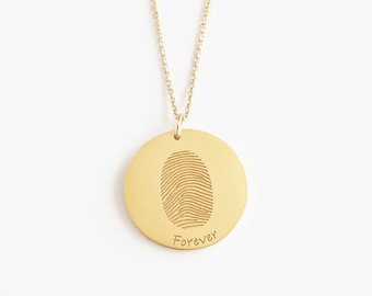 Actual Fingerprint Necklace / Engraved FingerPrint Handwriting Jewelry / Custom Disc Charm / MOTHERS DAY GIFT / Personalized Gift