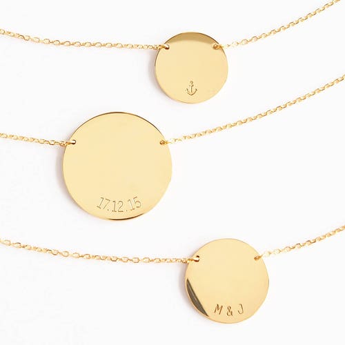 Gold Disk Necklace / Personalized Name Necklace / Custom Name Etsy