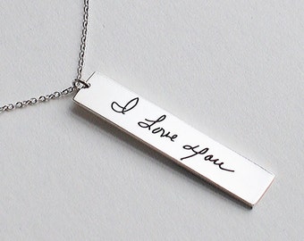 Personalized Handwriting Bar Necklace / Engraved Signature Bar Necklace / Actual Handwriting Bar Necklace