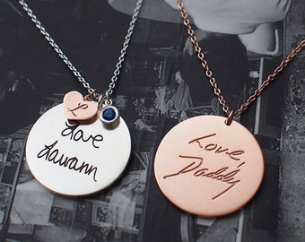 Actual Handwriting Necklace / Signature Necklace / Personalized Disc Necklace / Personalized Charm Necklace / Large disk