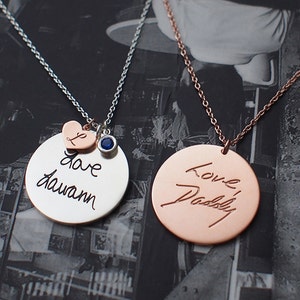 Actual Handwriting Necklace / Signature Necklace / Personalized Disc Necklace / Personalized Charm Necklace / Large disk
