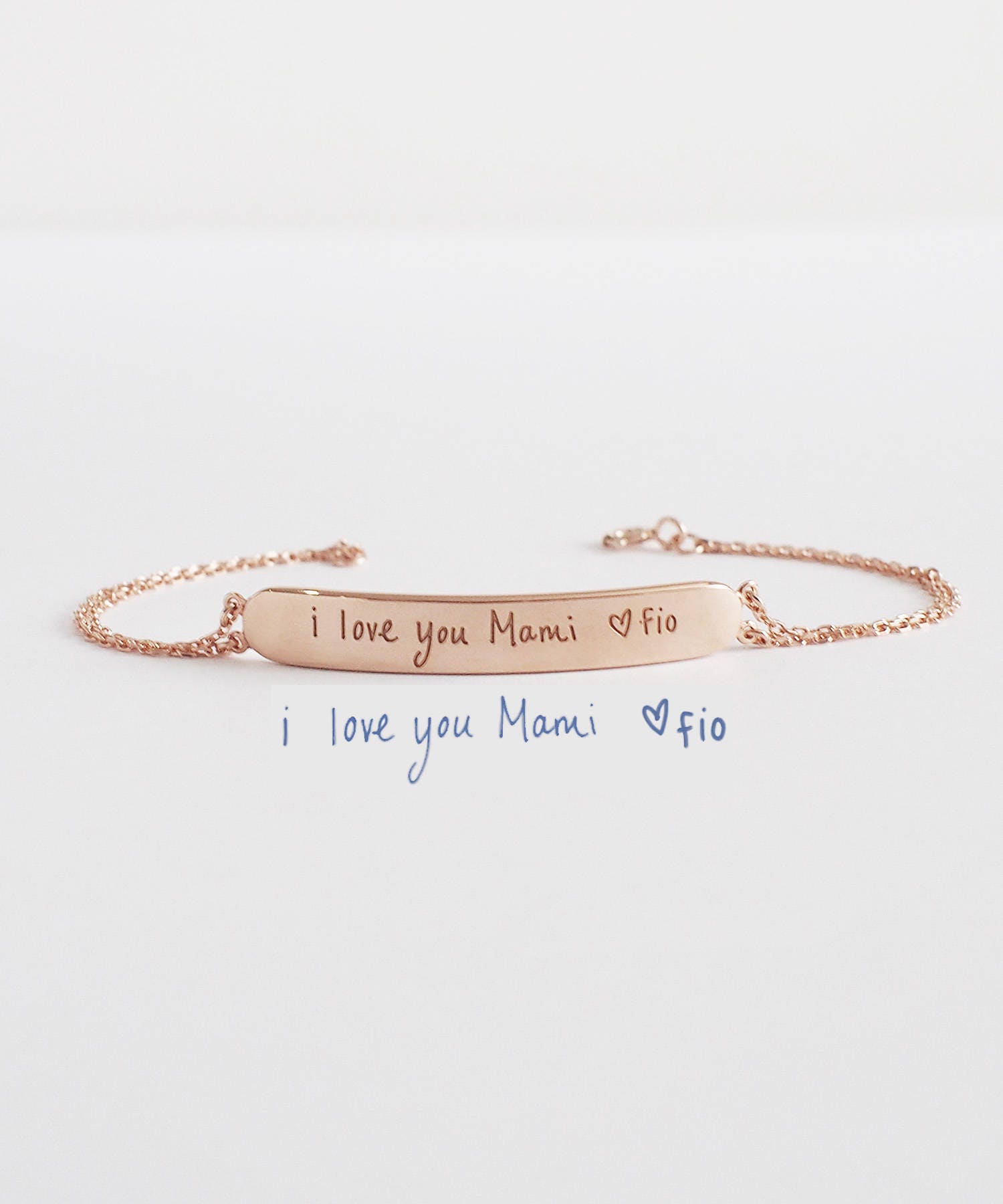 Mother/'s Day Handmade Jewelry Custom Jewelry Gifts for Her Personalized Bar Bracelet Personalized Handwriting Jewelry Etched Jewelry