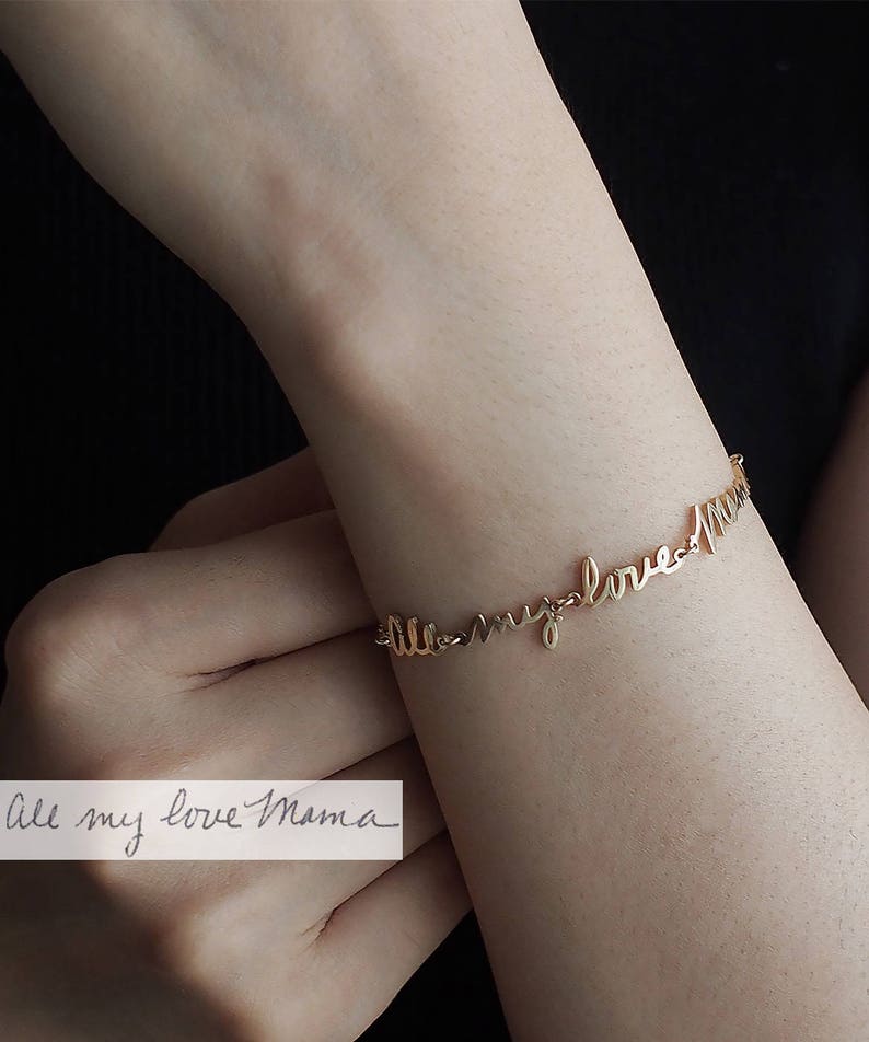 Handwriting Bracelet / Custom Actual Handwriting Jewelry / Signature Bracelet / Memorial Personalized Keepsake Gift / Mother's Gift image 1