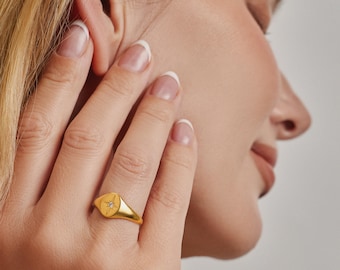 Starburst Signet Ring, Celestial Ring, North Star Jewelry, Cosmic Signet Ring, Astrology Gift, Gold Statement Ring