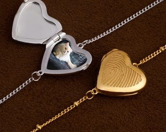 Personalized Heart Locket Bracelet, Custom Photo Bracelet, Hidden Picture Bracelet, Memorial Jewelry, Anniversary Gift