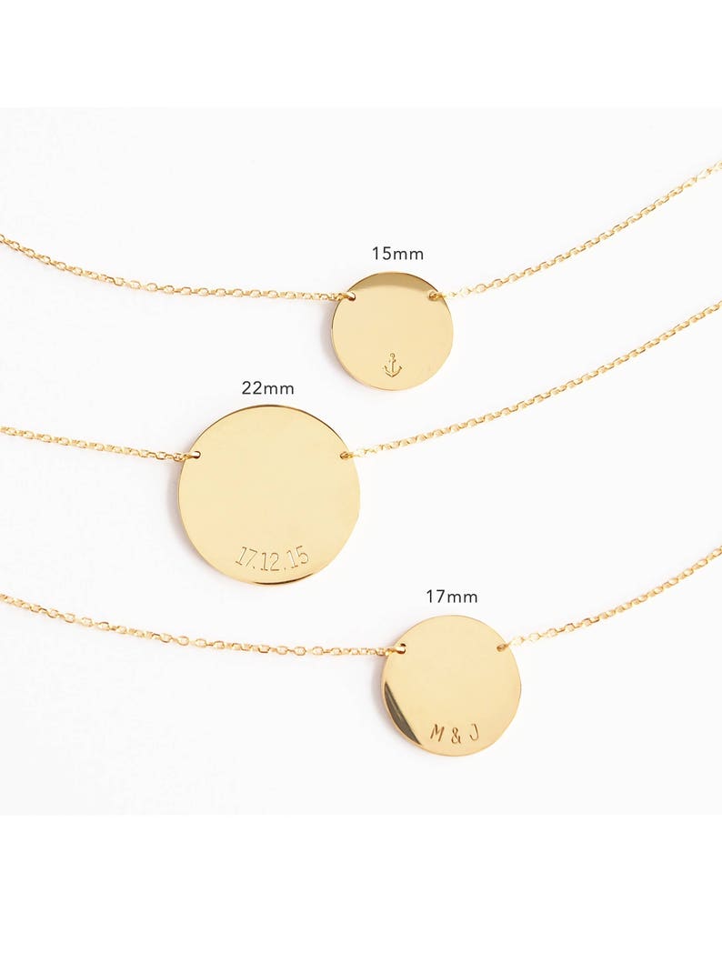 Gold Disk Necklace / Personalized Name Necklace / Custom Name Etsy