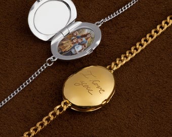 Personalized Oval Locket Bracelet, Custom Photo Bracelet, Hidden Picture Jewelry, Engraved Locket Bracelet, Gift for Mom
