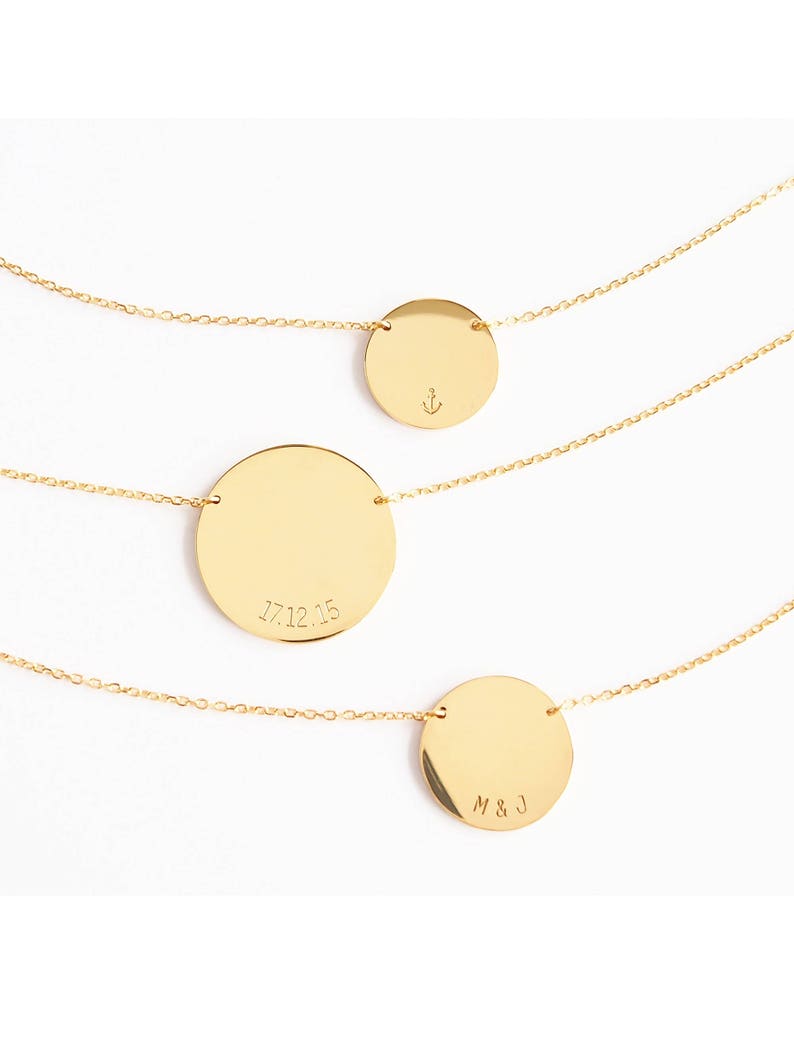 Gold Disk Necklace / Personalized Name Necklace / Custom Name Disc Necklace / Anniversary Necklaces / Friendship Necklaces - HN22 