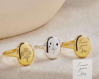 Personalized Oval Locket Ring, Custom Photo Ring, Fingerprint Ring, Memorial Jewelry, Handwriting Ring, Pet Memorial Gift, Gift for Her