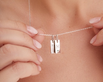 Personalized Bar Necklace, Custom Name Necklace, Engraved Vertical Bar Pendant, Handwriting Necklace, Minimalist Gift for Her