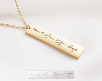 Handwriting Bar Necklace, Custom Signature Necklace, Engraved Bar Necklace, Personalized Memorial Gift, Jewelry for Her