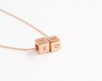 Custom Initial Necklace / Personalized Letter Necklace / Initial Necklace / Dainty Cube Charm Necklace / Sterling Silver Necklace