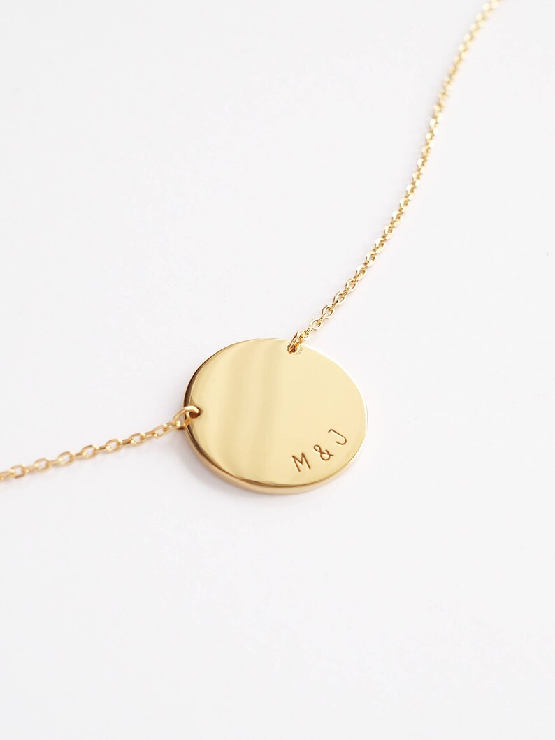 Gold Disk Necklace / Personalized Name Necklace / Custom Name Etsy