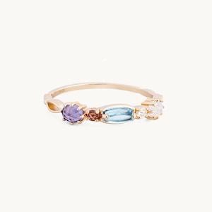 Anillo de piedras preciosas de colores, anillo minimalista con piedra de nacimiento, joyería de piedra natural, banda elegante, regalo para el Día de la Madre