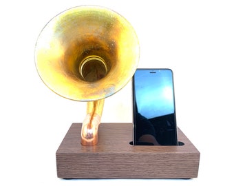 Acoustic Speaker, w/ Light Patina Speaker, iPhone Speaker, Horn Speaker, iPhone Amplifier, Portable Speaker, Steampunk Speaker, iPhone Dock