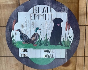 Duck Hunting Lab Baby Door Hanger - Duck Hunting Baby Shower Decoration - Baby Boy Name Sign - Duck Dog Nursery Decor - Hospital Birth Stats