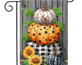 Patterned Pumpkin Stack Garden Flag - 12.5x18"- Autumn Yard - Pumpkin Stacked Yard Flag