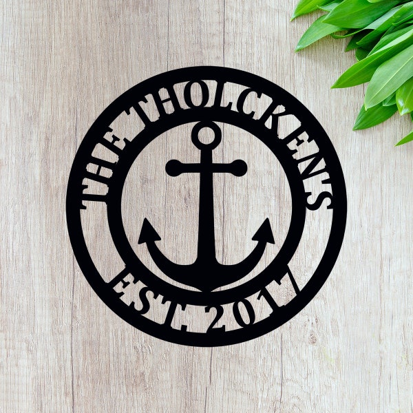 Anchor Decor - ACM Metal  Nautical Garden Flag Personalized - Last Name Sign - QUICK Shipping - Lake Family Name Sign - Monogram Garden Flag