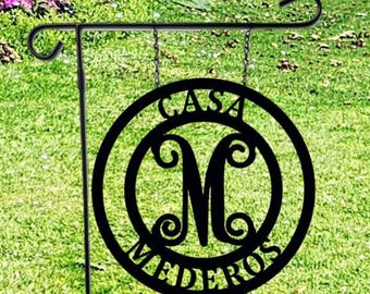 Garden Name Sign Customized Gift for Her -  Last Name Initial Garden Flag Personalized - Waterproof - 12 or 14 inch - New Home or Wedding