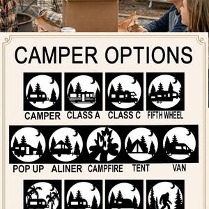 personalized camping sign, sign custom name, name retirement gift, gift happy camper, camper wall art, art metal outdoor, outdoor rv entrance, entrance campsite marker, marker aluminum weatherproof, weatherproof father day, day couple anniversary, anniversary camper enthusiast. This image was created with the assistance of AI tools and finalized by the shop. AI Generated Model in photo.