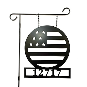 Custom Address US Garden Flag - Personalized Metal ACM US Garden Flag - Custom Patriotic Yard Art - American Flag Address Sign