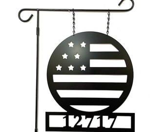 Custom Address US Garden Flag - Personalized Metal ACM US Garden Flag - Custom Patriotic Yard Art - American Flag Address Sign