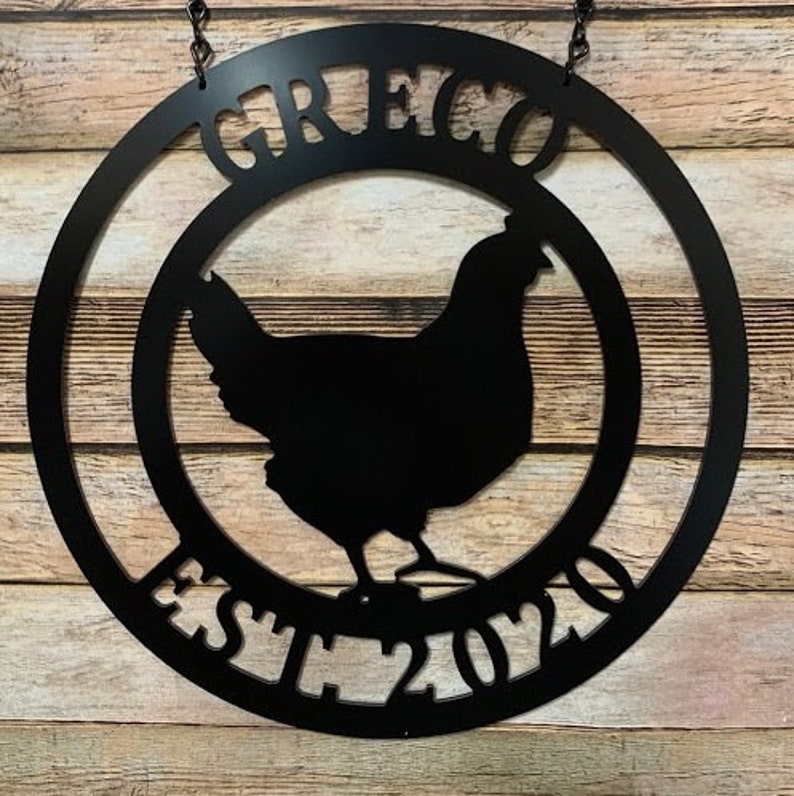 QUICK Shipping Farmhouse Chicken Wall Decor Last Name Chicken Door Hanger ACM Metal Chicken Sign 24 in Chicken Wreath for Farm