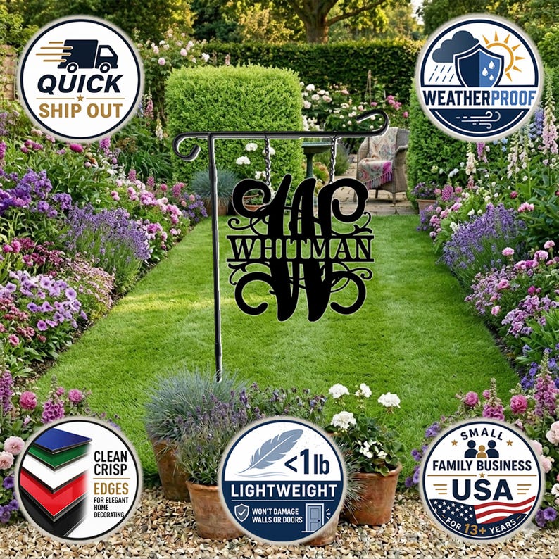 Custom monogram name garden flag 12-14 inch weatherproof garden flag personalized family name yard decor swirl custom name hanging mailbox sign outdoor garden art