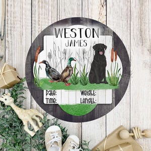 Duck Hunting Lab Baby Door Hanger - Duck Hunting Baby Shower Decoration - Baby Boy Name Sign - Duck Dog Nursery Decor - Hospital Birth Stats