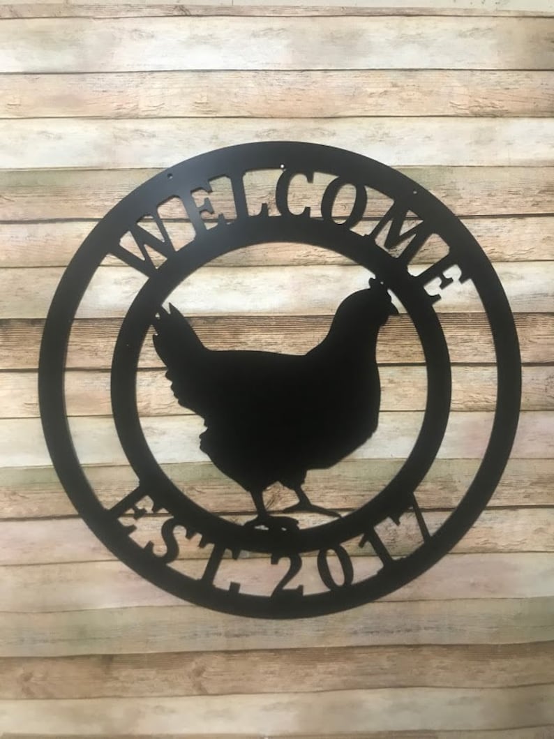 QUICK Shipping Farmhouse Chicken Wall Decor Last Name Chicken Door Hanger ACM Metal Chicken Sign 24 in Chicken Wreath for Farm