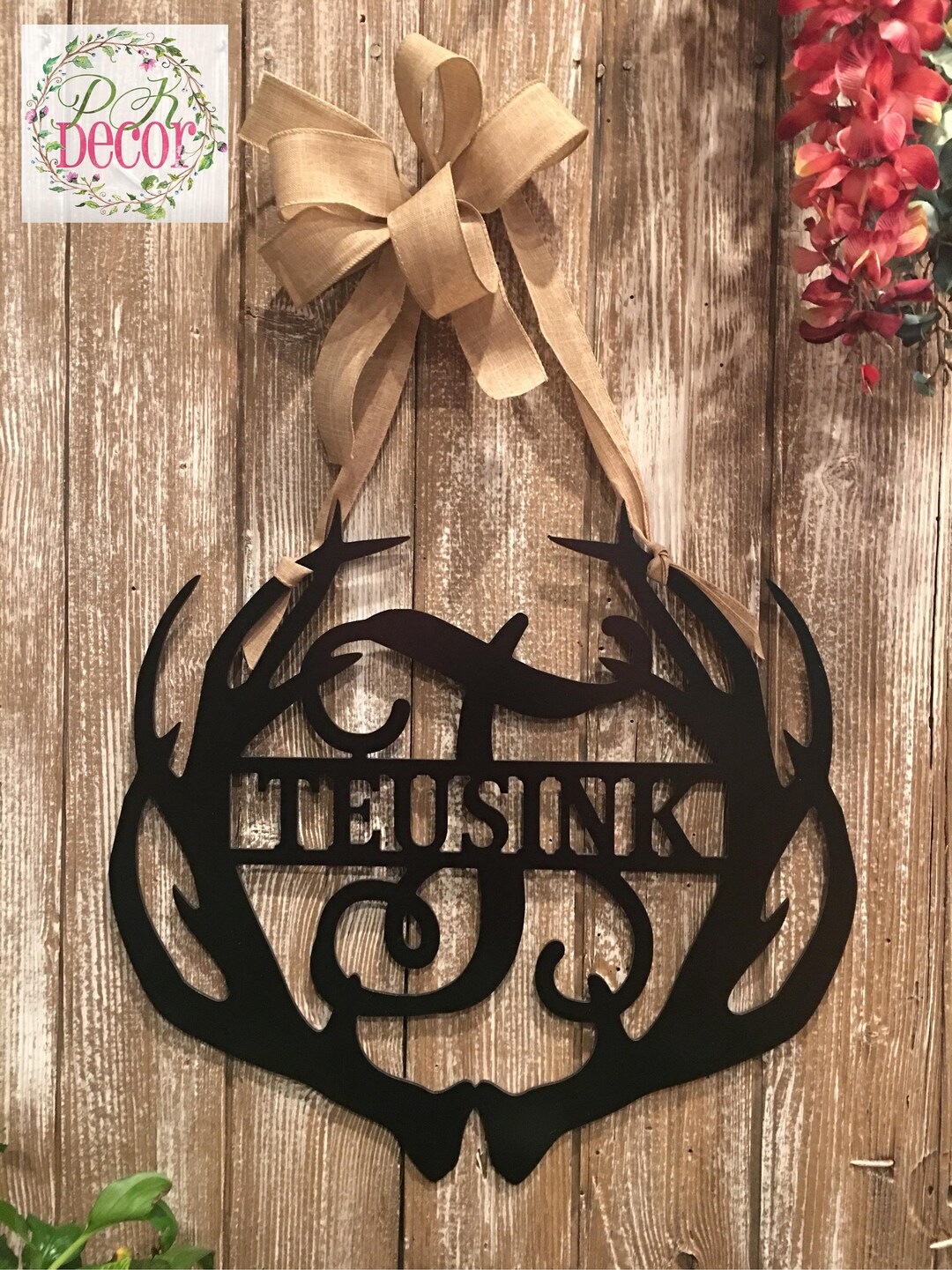 Personalized Antler Metal Monogram Sign 18 Antler Door Hanger Wreath ...