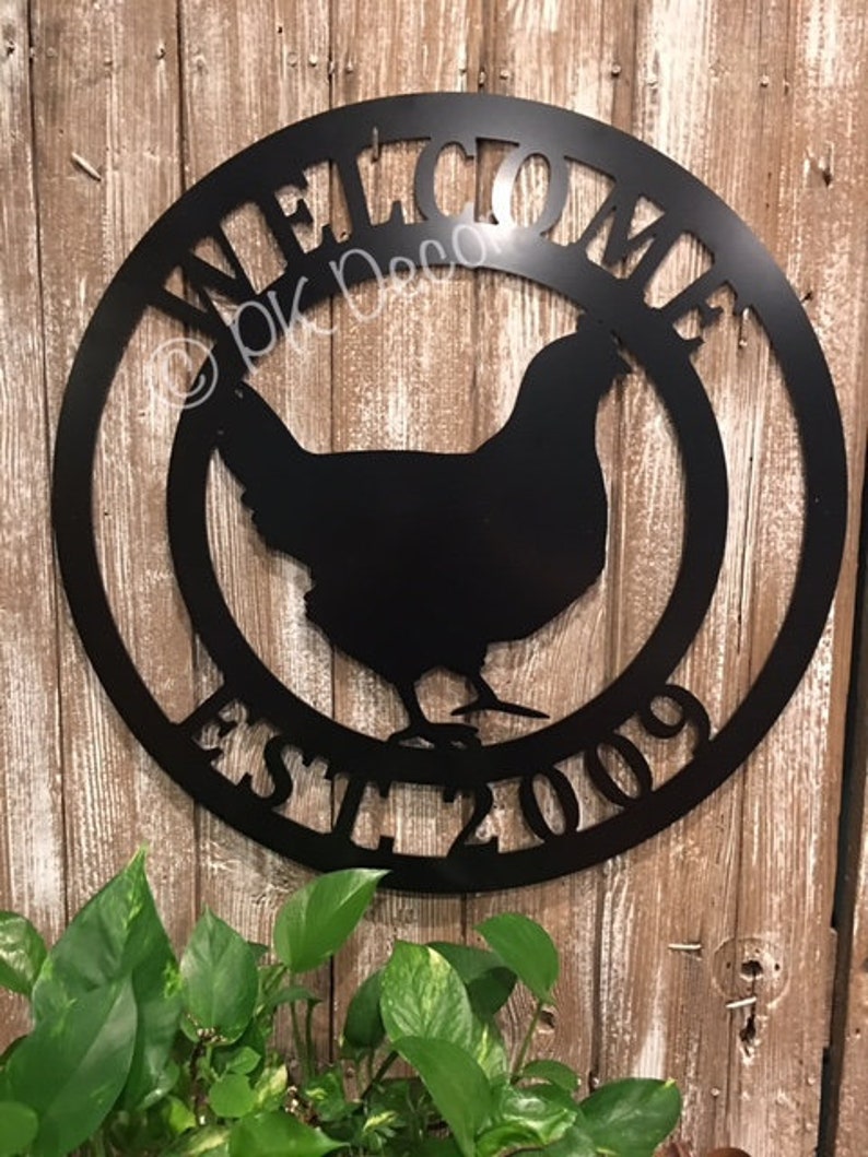 QUICK Shipping Farmhouse Chicken Wall Decor Last Name Chicken Door Hanger ACM Metal Chicken Sign 24 in Chicken Wreath for Farm