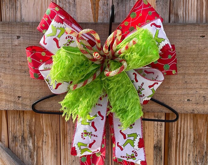 Christmas Bow Grinch Inspired Green Monster Feet Wreath Bow Christmas