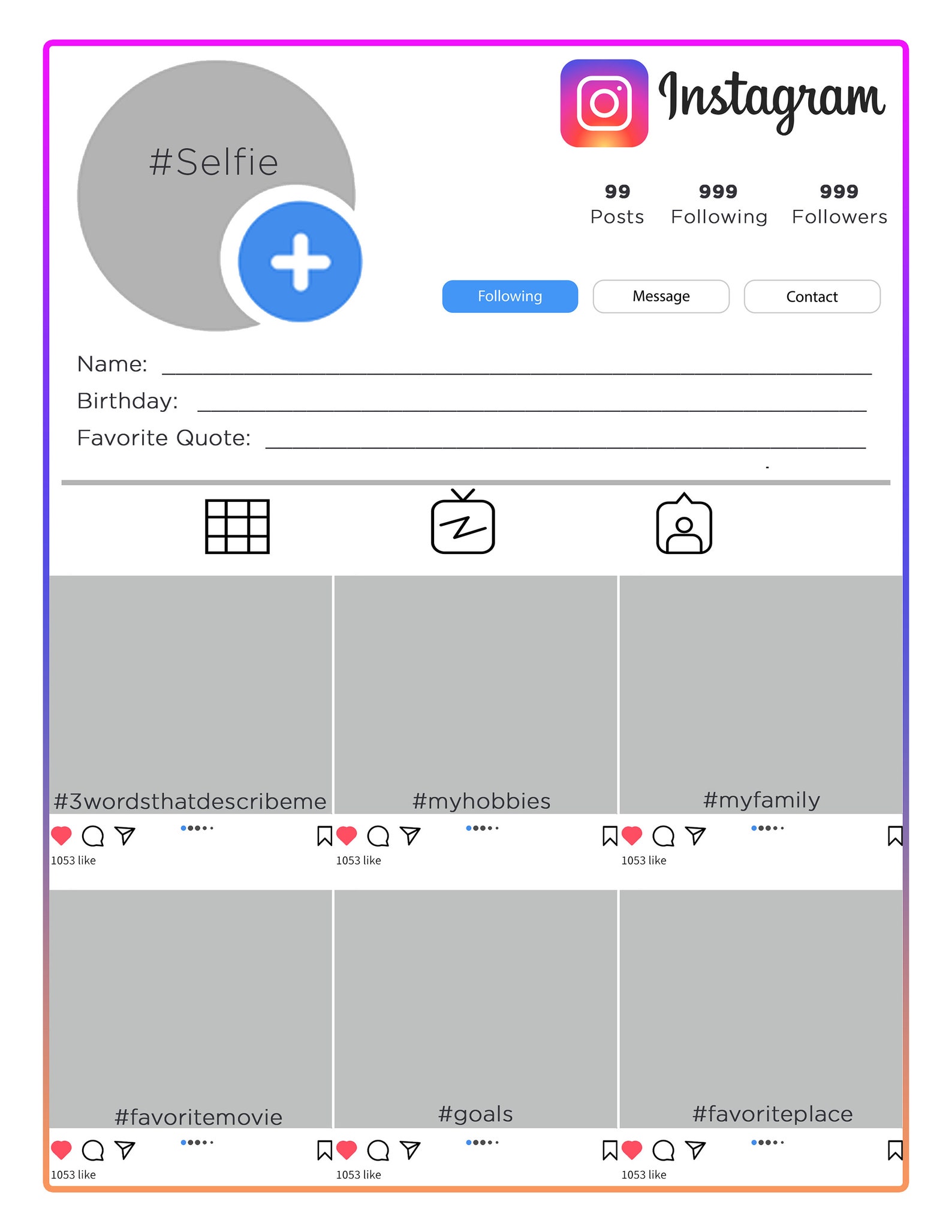 All About Me Meet the Student Instagram Template Etsy