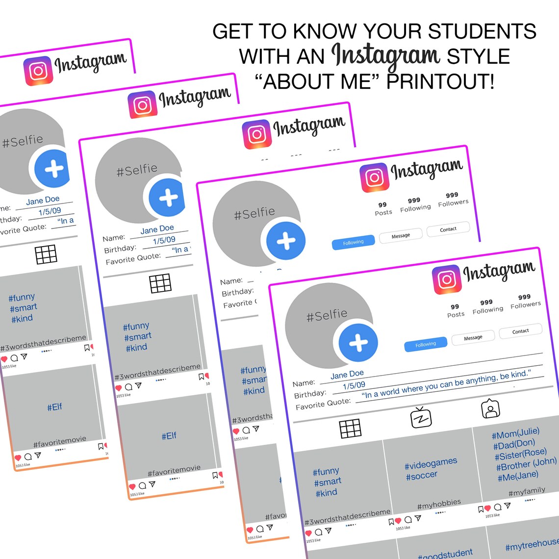 All About Me Meet the Student Instagram Template - Etsy