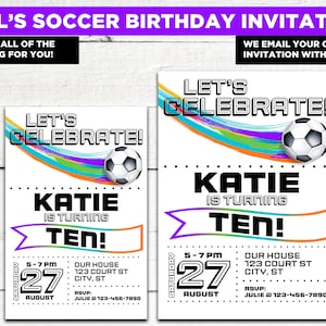 Girl Soccer Invitation - Soccer Birthday - Soccer Theme - Custom Invitation - Soccer Invite for 6,7,8,9,10,11,12,13 Year Old