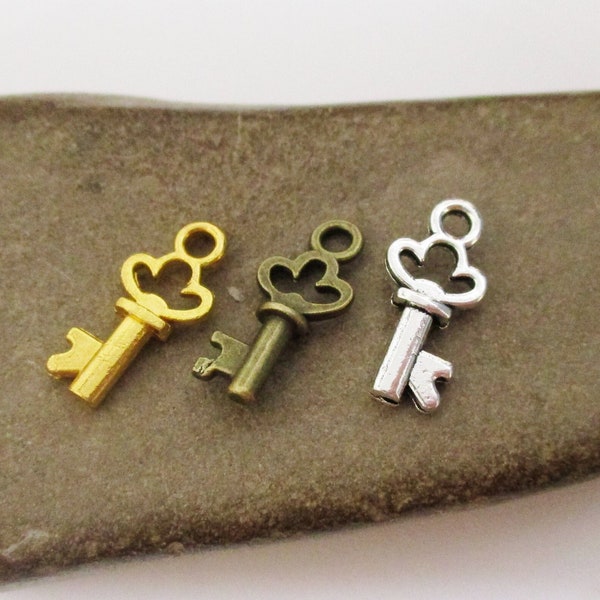 10 Tiny Key Charms for Lock and Key Necklaces Charm Bracelets Earrings Fairy Doors Dollhouse Keys Wedding Decor Romantic Steampunk Vintage