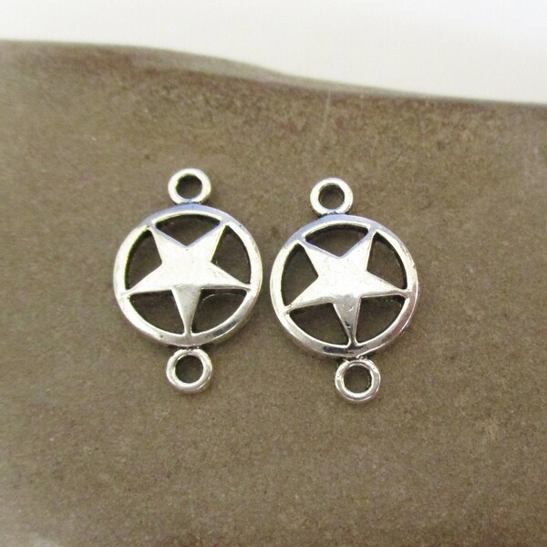 2 Star in a Circle Connectors | Texas Lone Star Americana | Silver Star Necklace Earring Bracelet Connectors Pendants | DIY Jewelry Supplies