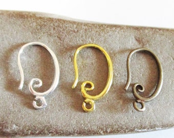 10 Spiral Ear Wires with Swirls | Gold Silver Bronze | Open Loop Ring | Dangle Earring Hooks | Earring Findings & Components | DIY Jewelry