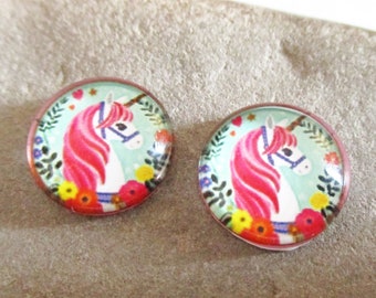 2 Unicorn Glass Dome Cabochons for 12mm Settings | For Kids Childrens Jewelry Earrings Necklaces Key Chains Brooches | DIY Jewelry Supplies