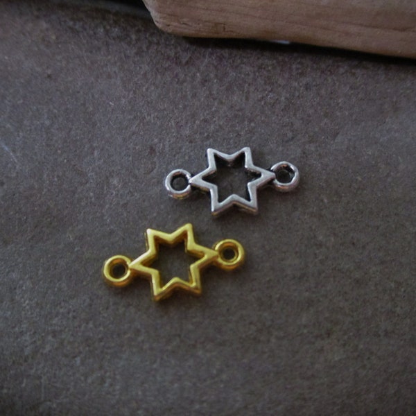 10 Tiny Star Connectors | Silver Star | Gold Star | 6 Pointed Jewish Star of David | Star Necklace Earring Bracelet Connectors DIY Jewelry