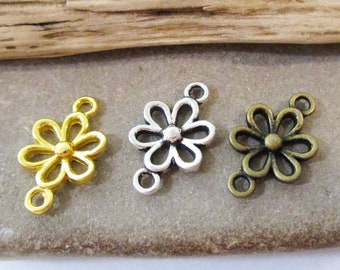10 Flower Connector Charms: Silver, Gold, Bronze Jewelry Supplies