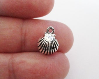 20 Tiny Silver Scallop Sea Shell Charms: Beach Jewelry DIY