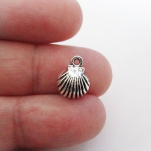 20 Tiny Silver Sea Shell Charms for Necklace Earrings Charm Bracelet Keychain Jewelry | Beach Nautical Ocean Sea Life Minimalist Scallop DIY